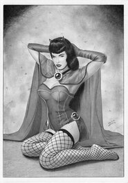 Bettie Page as Raven (DC Comics) pinup by Tim Grayson