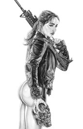 Armando Huerta - "Terminator" aka Sarah Connor Terminator Genisys pinup of actress Emilia Clarke - Illustration originale
