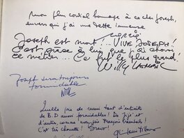 Extrait du livre d'or de l'exposition « BD Religieuse » , qui s’est tenue jusque début septembre 1985 , à l’Ecole des métiers d’art de Maredsous en Belgique Extrait du livre d'or de l'exposition « BD Religieuse » , qui s’est tenue jusque début septembre 1985 , à l’Ecole des métiers d’art de Maredsous en Belgique