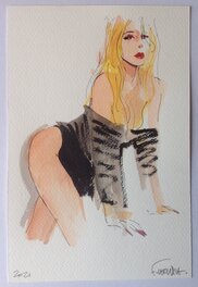 Frédéric Vervisch - Frédéric Vervisch Dessin Original illustration Pin up Blonde , Bombatô Mike , inédit + Livre Art Book Éo Zanpano NEUF - Original Illustration