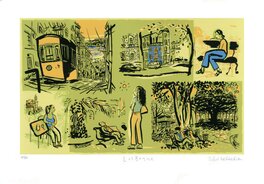 La sérigraphie Lisbonne ou nous retrouvons le dessin en bas à droite. La sérigraphie Lisbonne ou nous retrouvons le dessin en bas à droite.