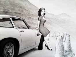 Laurent Paturaud - Hommage à Sir Sean Connery avec une Aston DB5 - Illustration originale