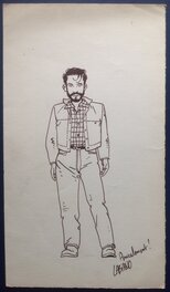 Hugues Labiano - Hugues Labiano Dédicace Héros Dixie Road, Joli Dessin original d'un des Héros en Pied sur Feuille , Bd Éo Dargaud Fin 1990 - Sketch