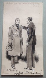 Pinchon illustration 2 Hommes Discutant , Dessin Original Lavis Encre de Chine Benjamin