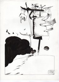 Enrique Breccia. El Viajante, Chapitre XI, El libro e el mañana, planche n°14 de fin, 1989. Planche originale