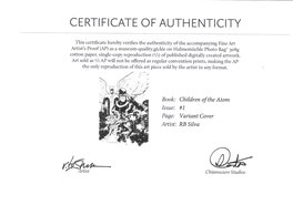 Certificat d'authenticité. Certificat d'authenticité.