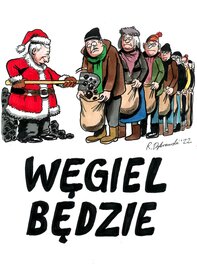 Ryszard Dąbrowski - Le dictateur Kaczyński distribue des cadeaux pour l'hiver - Illustration originale