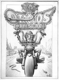Los Otaquos gringos - Famille Otaqué - Planche originale (moto, motard, bécane)