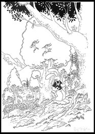 Lewis Trondheim - 2022 - Lewis Trondheim - Lapinot et Richard en forêt - Illustration originale