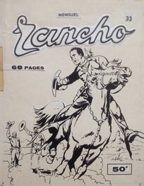 Atelier Chott RANCHO 33 Couverture Originale Planche N&B Couv Rancho Mensuel Western Cow Boy cheval , Petit Format Chott 1957