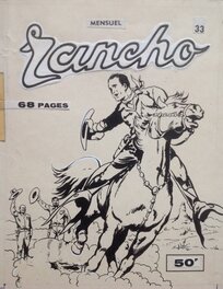 Couverture originale - Atelier Chott RANCHO 33 Couverture Originale Planche N&B Couv Rancho Mensuel Western Cow Boy cheval , Petit Format Chott 1957