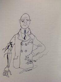 Jean-Michel Nicollet - Nicollet Dédicace Personnage étrange Homme Erich von Stroheim Cyborg Robot Dessin inédit Signé encre chine Art Book ERSATZ 1981 - Sketch