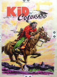 Atelier Chott - Atelier Chott Kid Colorado 10 Couverture Originale planche couleur indien Western Cheval Galop Prairie , Petit Format SER 1956 - Original Cover