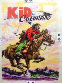 Atelier Chott - Atelier Chott Kid Colorado 10 Couverture Originale planche couleur indien Western Cheval Galop Prairie , Petit Format SER 1956 - Couverture originale