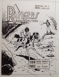 Atelier Chott Couverture Originale Planche N&B Couv Rangers Rancho Western 7 Cow Boy indien , Petit Format Chott 1958