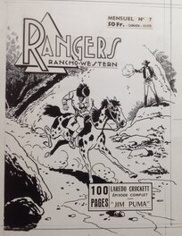 Atelier Chott RANGERS 7 Couverture Originale Planche N&B Couv Rangers Rancho Western Cow Boy indien , Petit Format Chott 1958