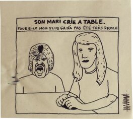 Illustration originale - Son mari crie à table.