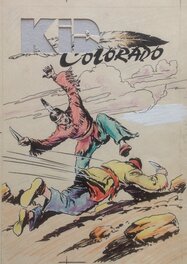 Atelier Chott Couverture Originale Planche Couleur Couv Kid Colorado 18 indien Couteau Western Cow Boy , Petit Format Chott 1957