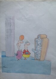 Bélom - Bélom , Dessin Original Touriste Egypte Mystère du Sarcophage illustration Humoristique Érotique Aquarelle Couleur 2001 - Illustration originale