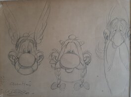 Albert Uderzo - Croquis Astérix, Obélix et Panoramix - Œuvre originale