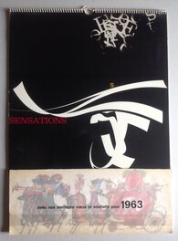 Le Dessin original qui est publié en Couverture du Calendrier Sensations avec son Petit Calque de Protection pour L'Année 1963 au Format entier de 34,5 X 48,5 Cm , éditions Draeger .