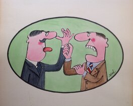 Siné - Siné Aquarelle originale Les Bourgeois , Pouet pouet et bras d'honneur , année 60 , Dessin inédit signé SINÉ - Original Illustration