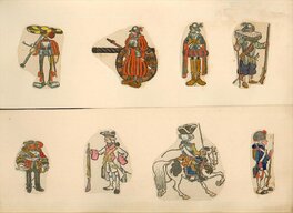 Louis Forton - Louis Forton Mise en Couleur originale Aquarelle (Bleu) 2 Étude Personnage Soldat Cavalier guerre Année 20 Ou 30 - Mise en couleur