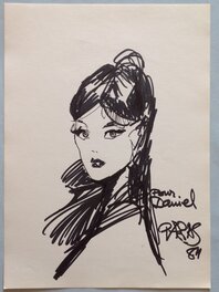 Antonio Parras - Antonio Parras Dédicace Pin up asiatique / inoxydables ,dessin sur Feuille Année 1984 réalisée dans un Salon BD Paris Convention - Sketch