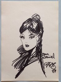 Antonio Parras - Antonio Parras Dédicace Pin up asiatique / inoxydables ,dessin sur Feuille Année 1984 réalisée dans un Salon BD Paris Convention - Dédicace