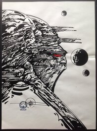 L'original a L'Enche de Chine du Guerrier Galactique Tête Hurlante au format entier de 30 par 40,5 Cm L'original a L'Enche de Chine du Guerrier Galactique Tête Hurlante au format entier de 30 par 40,5 Cm