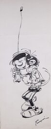 André Franquin - Gaston , y a l'téléphon .....   (Air connu) - Original Illustration