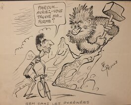 René Pellos - "GEM" (Raphaël Géminiani), rencontre l'Homme Marteau de Pellos - Original Illustration