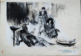 René Follet - Rencontre de César et Cléopâtre - Illustration originale