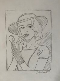 Philippe Berthet, illustration originale, jeune Femme se maquillant, "Ladies".