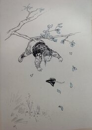 Henry Morin - Henry Morin Don Quichotte de La Manche , Sancho Panza arbre feuille...Rare Dessin illustration N&B Encre de Chine 1906 Cervantès - Original Illustration