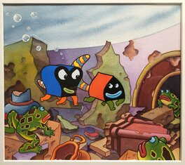 Jim Woodring - Woodring - Pupshaw and Pushpaw painted page - Planche originale