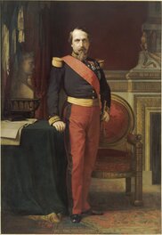 Portrait de Napoléon III (1808-1873) en uniforme de général de division dans son grand cabinet des Tuileries (huile sur toile d'Hippolyte Flandrin, 1861) Portrait de Napoléon III (1808-1873) en uniforme de général de division dans son grand cabinet des Tuileries (huile sur toile d'Hippolyte Flandrin, 1861)