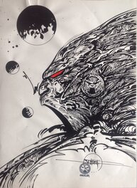 Philippe Druillet - Druillet Tête Hurlante Originale a L'Encre de Chine , Dessin inédit MÉTAL HÉROS - Illustration originale