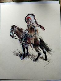 René Follet - Indien à cheval - Illustration originale