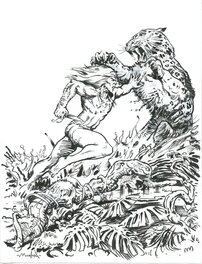 Régis Moulun - Encrage Rahan et tigre - Original Illustration