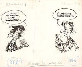 André Franquin - Les Robinsons du Rail - Le chef de gare & le garçon du bar-restaurant - Illustration originale