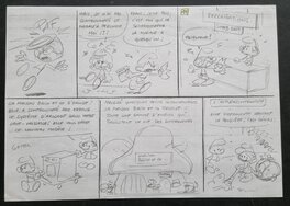 Studio Peyo - Les Schtroumpfs -  Crayonné original d'une planche - Comic Strip