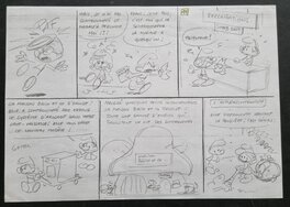 Studio Peyo - Les Schtroumpfs -  Crayonné original d'une planche - Planche originale