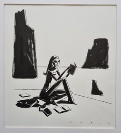 François Avril - Femme lisant sur la plage - illustration - Illustration originale