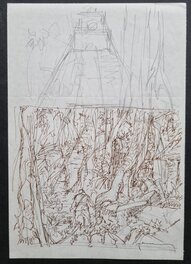Hermann - Bernard Prince - projet couverture T18 - Menace sur le fleuve - crayonne - Couverture originale