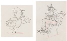 Walt Disney - Silly Symphonies The Practical Pig Big Bad Wolf and Practical Pig Animation Drawing Group of 2 (Walt Disney, 1939) - Original art
