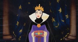 Walt Disney - Evil Queen" with "Heart Box" production cel on a matching print background from Snow White and the Seven Dwarfs - Original art