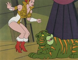 Original art - Lou Scheimer Les Maîtres de l'Univers, Teela et Cringer Cellulo de Production, Printed Background, Certificat (Filmation Associa