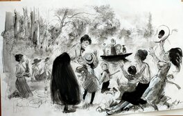 René Follet - Au bord de l eau - Original Illustration