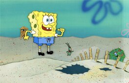 Steven Hillenburg - Spongebob SpongeBob and Plankton Production Cel with Master Background with Animation Drawing Group of 2 (Nickelodeon) - Œuvre originale